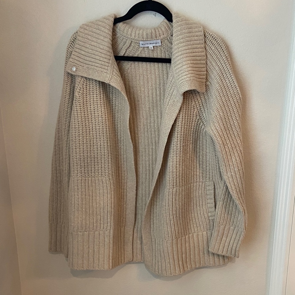 White + Warren cotton wool cashmere blend coatigan ivory marl - Picture 2 of 6